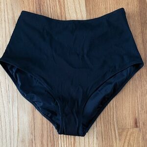 NWT aerie high-waisted ribbed bikini bottom black size large